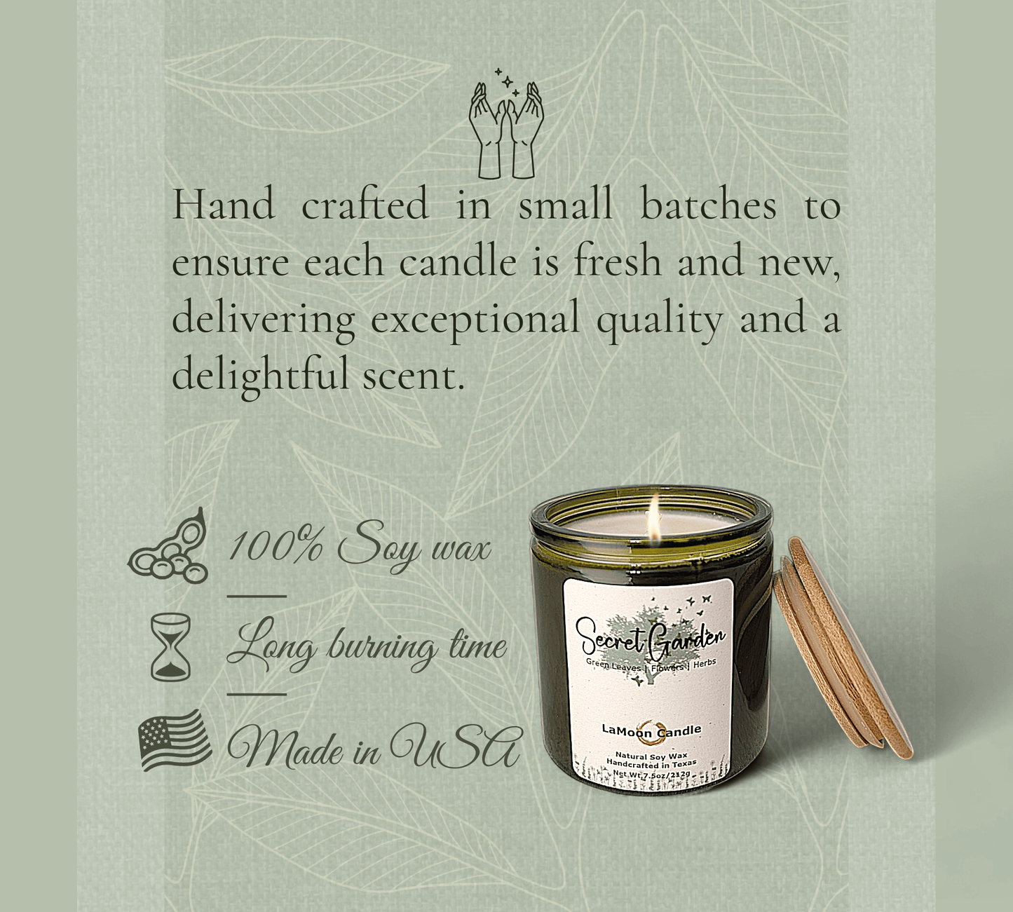 Secret Garden - Medium Vintage Green Soy Wax Candle - LaMoon Candle