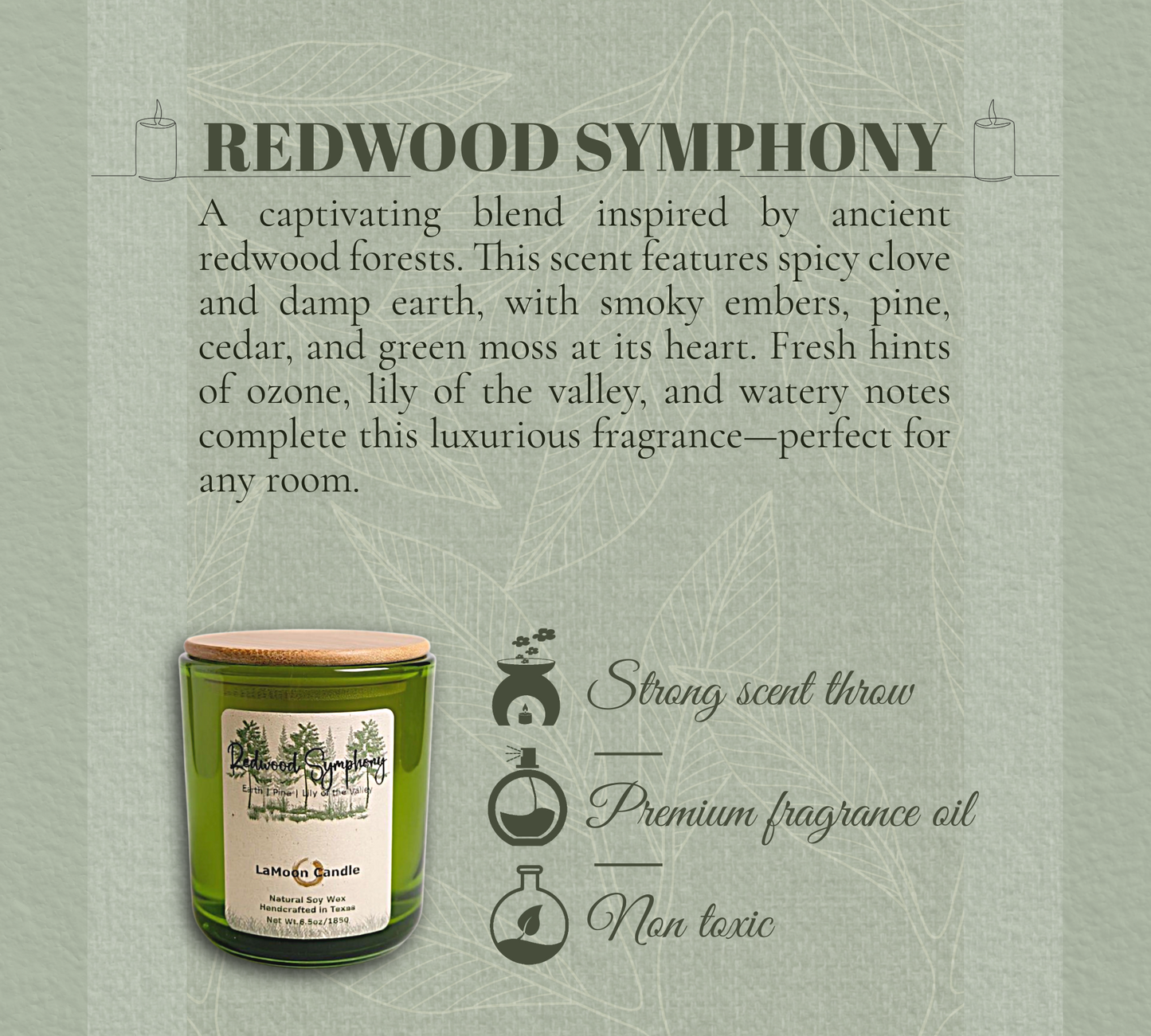 Redwood Symphony - Medium Lime Green Soy Wax Candle