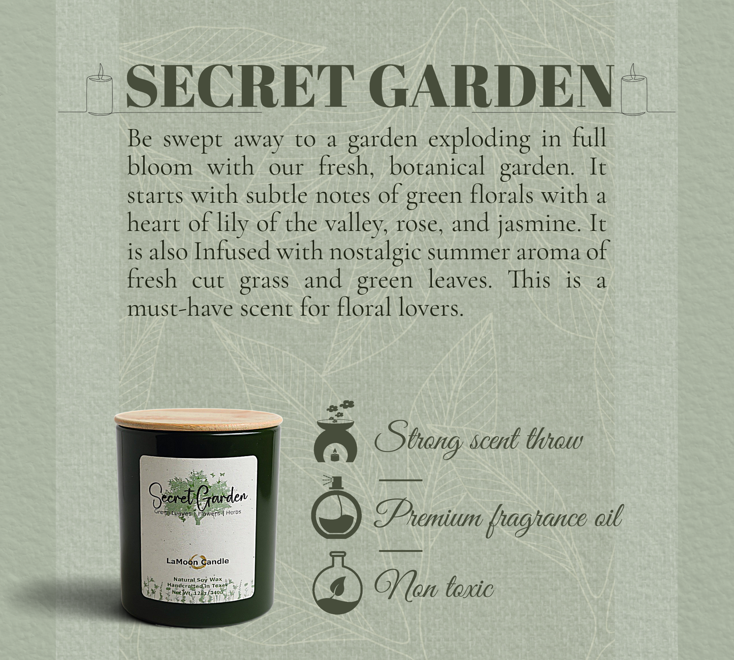 Secret Garden - Large Vintage Green Soy Wax Candle