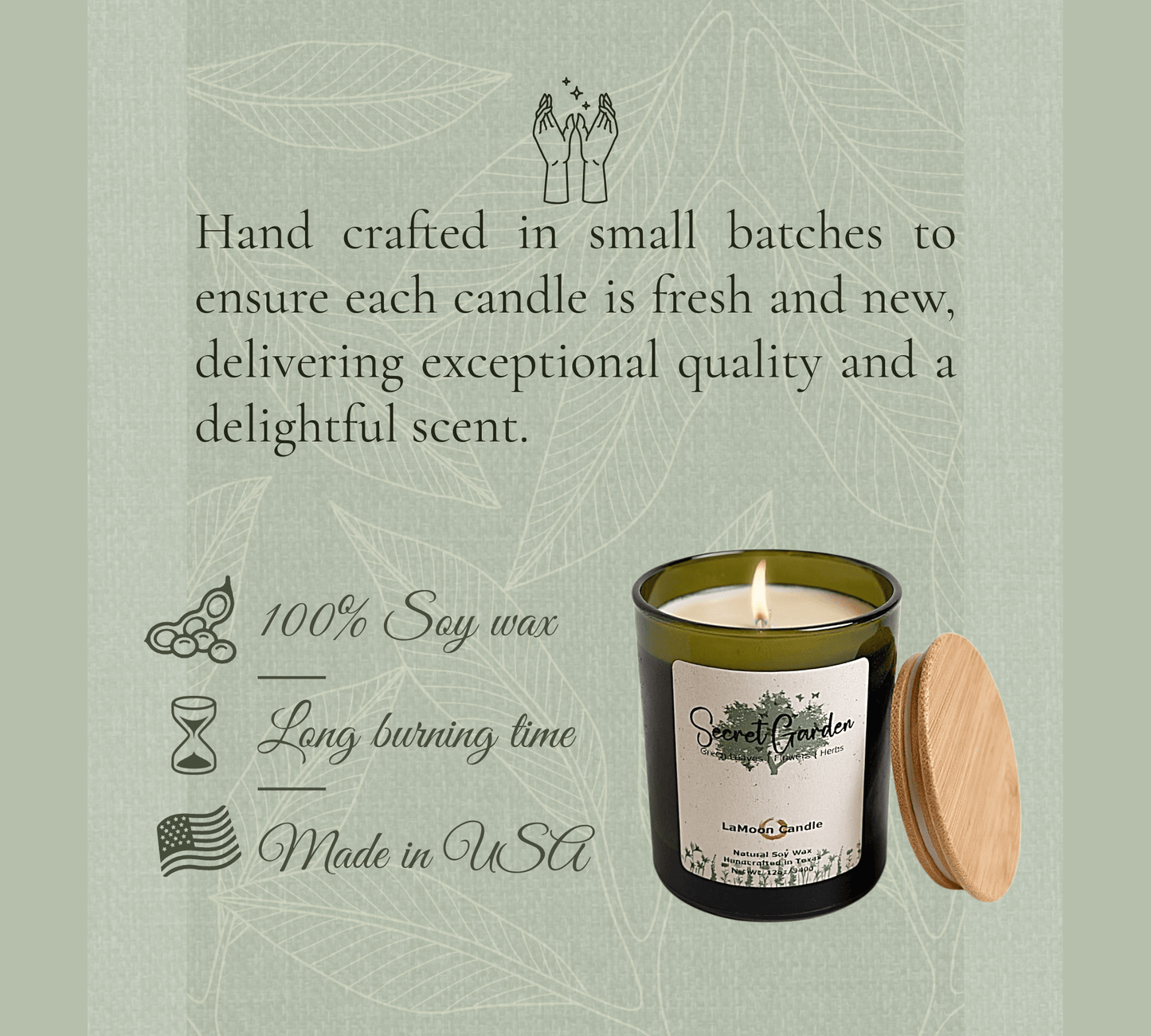 Secret Garden - Large Vintage Green Soy Wax Candle - LaMoon Candle