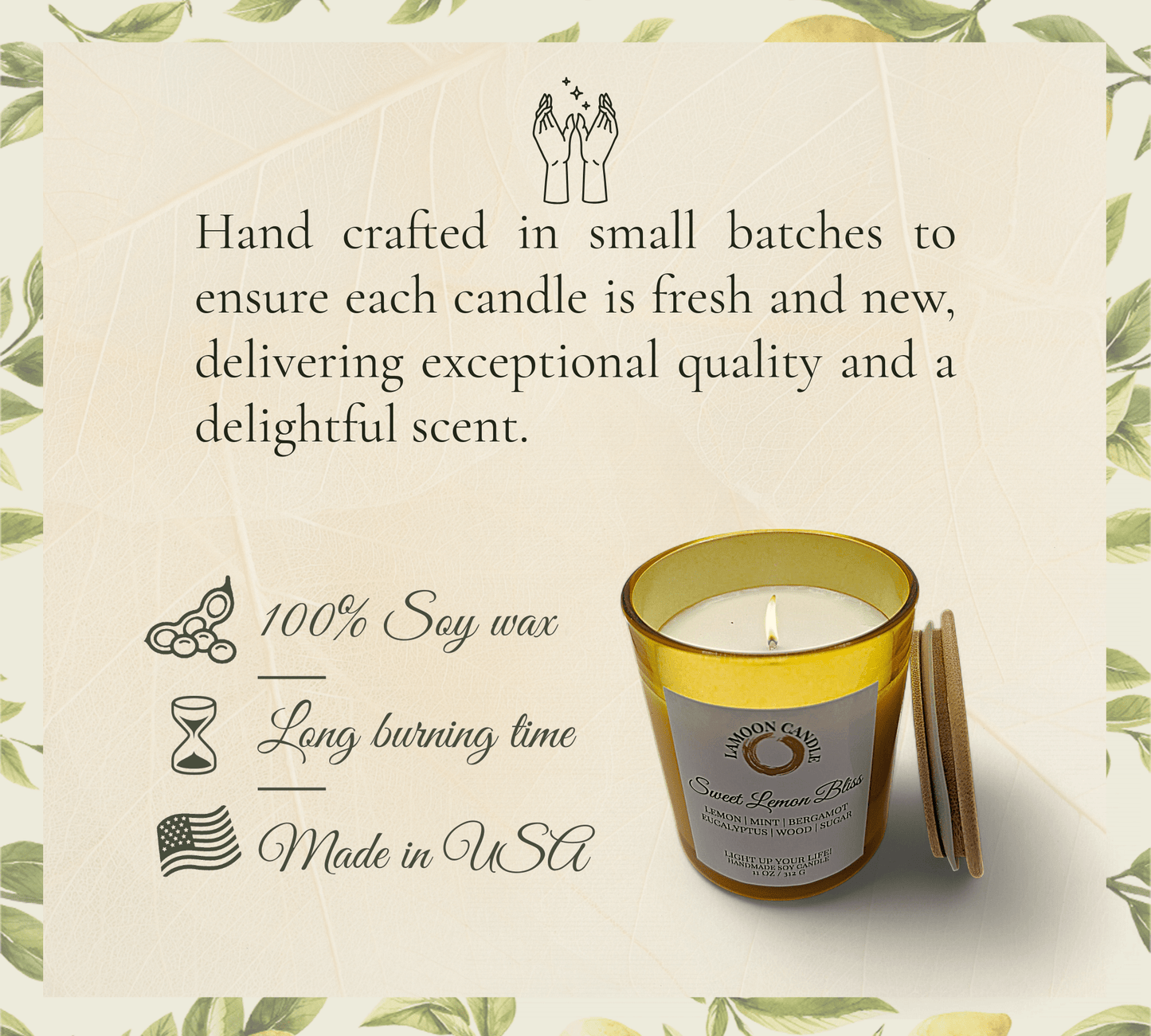 Sweet Lemon Bliss - Large Soy Wax Candle - LaMoon Candle