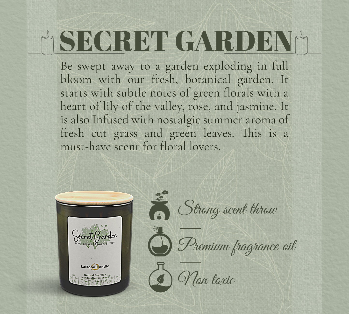 Secret Garden - Large Vintage Green Soy Wax Candle