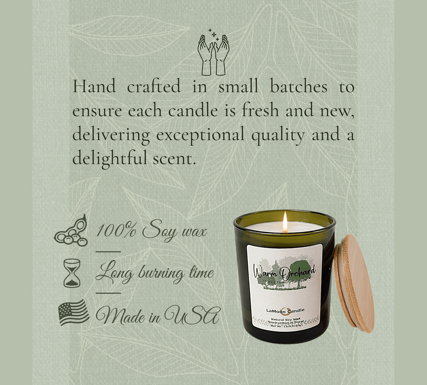Warm Orchard - Large Vintage Green Soy Wax Candle - LaMoon Candle