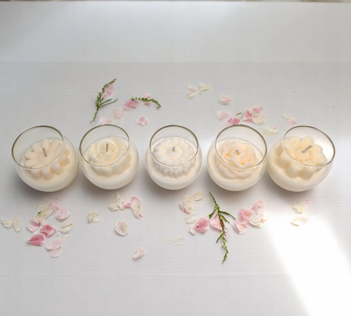 Embedded Flower Candle Set (set of 5)