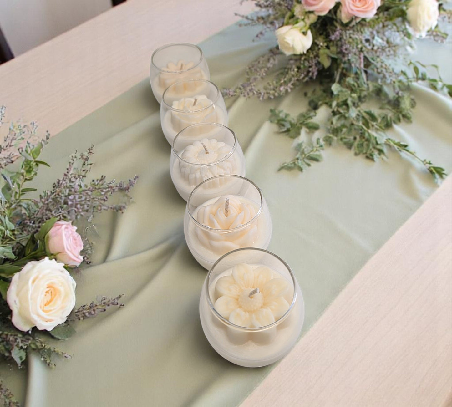 Embedded Flower Candle Set (set of 5)