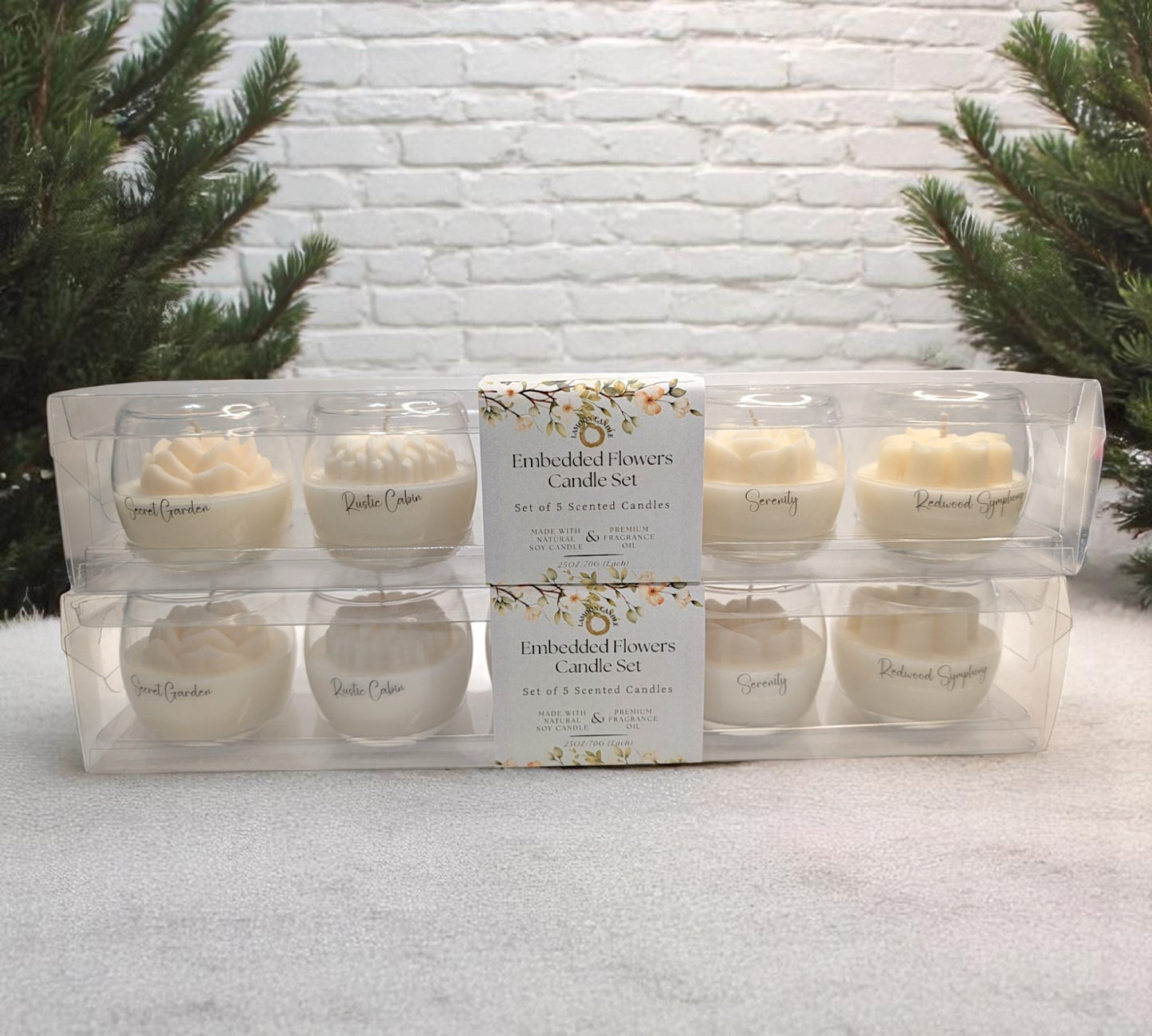 Embedded Flower Candle Set (set of 5)