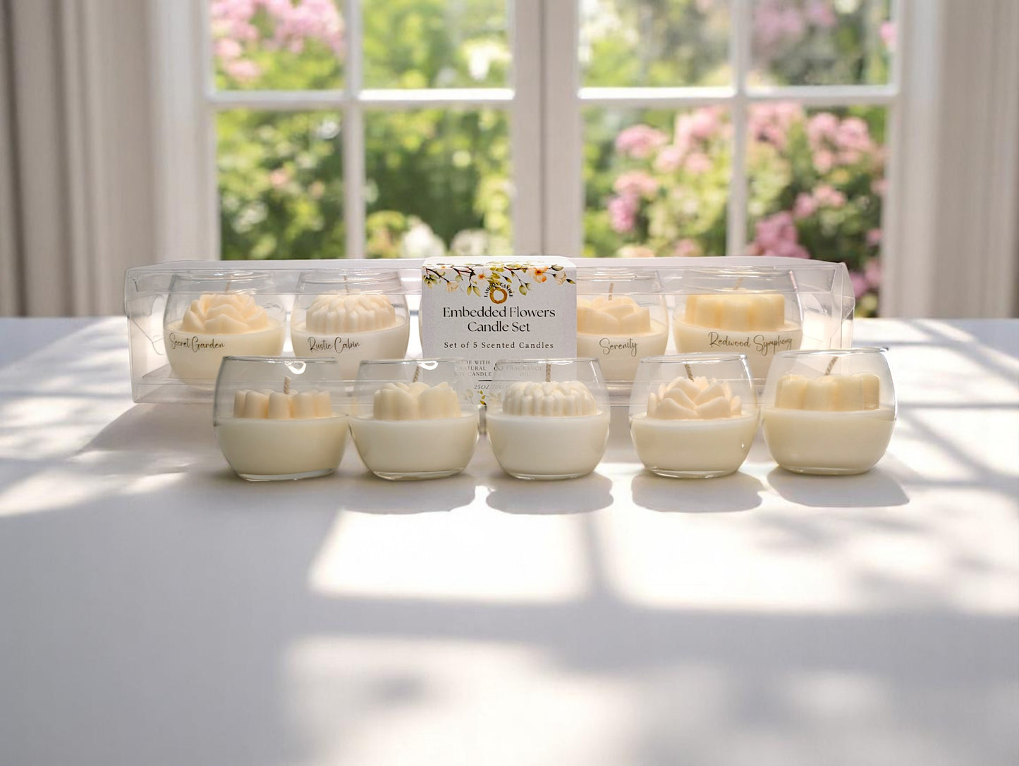Embedded Flower Candle Set (set of 5)