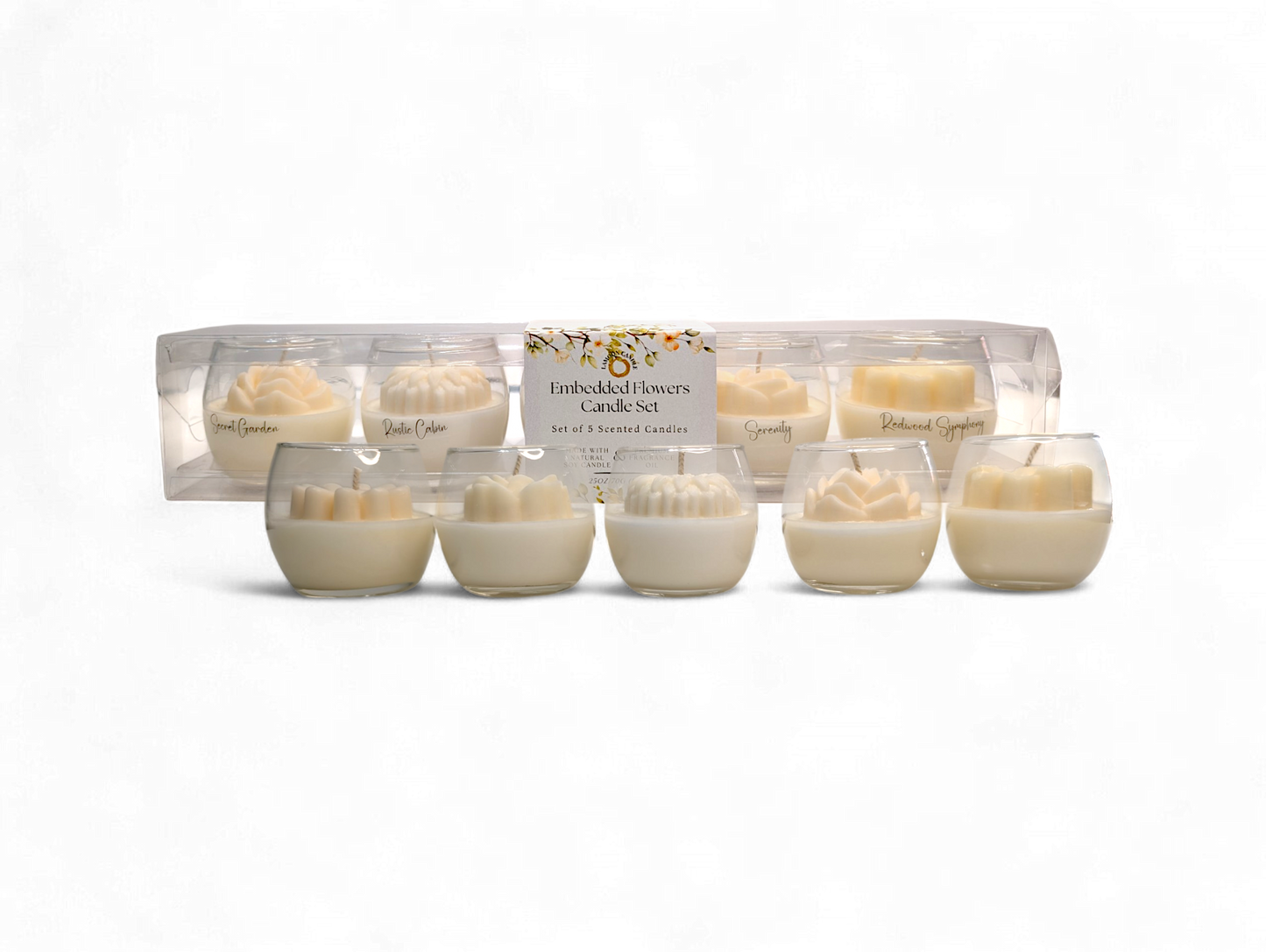 Embedded Flower Candle Set (set of 5)