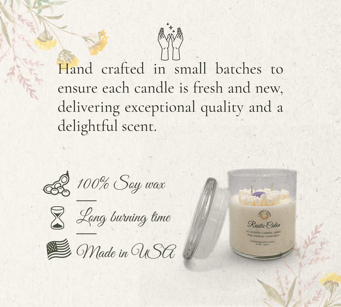 Rustic Cabin - Large Floral Soy Wax Candle - LaMoon Candle