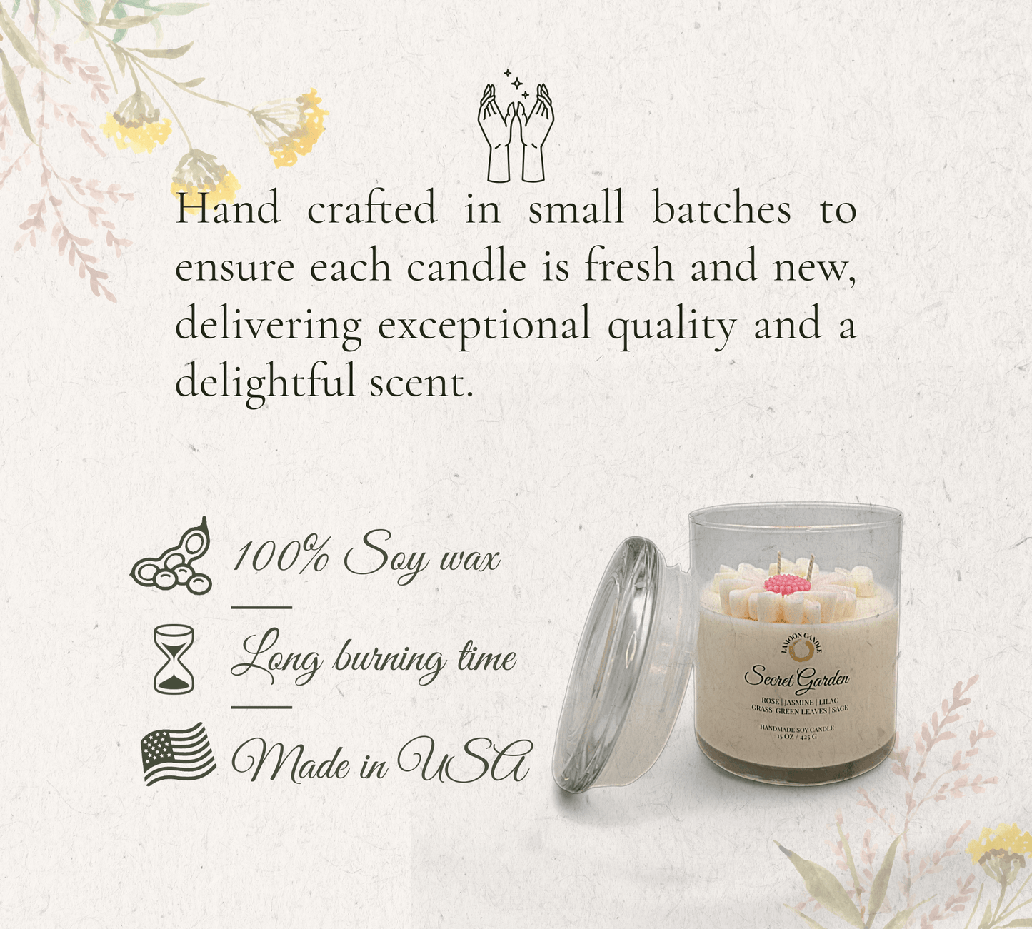 Secret Garden - Large Floral Soy Wax Candle - LaMoon Candle