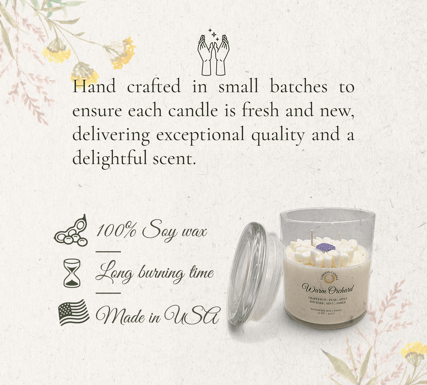 Warm Orchard - Large Floral Soy Wax Candle - LaMoon Candle