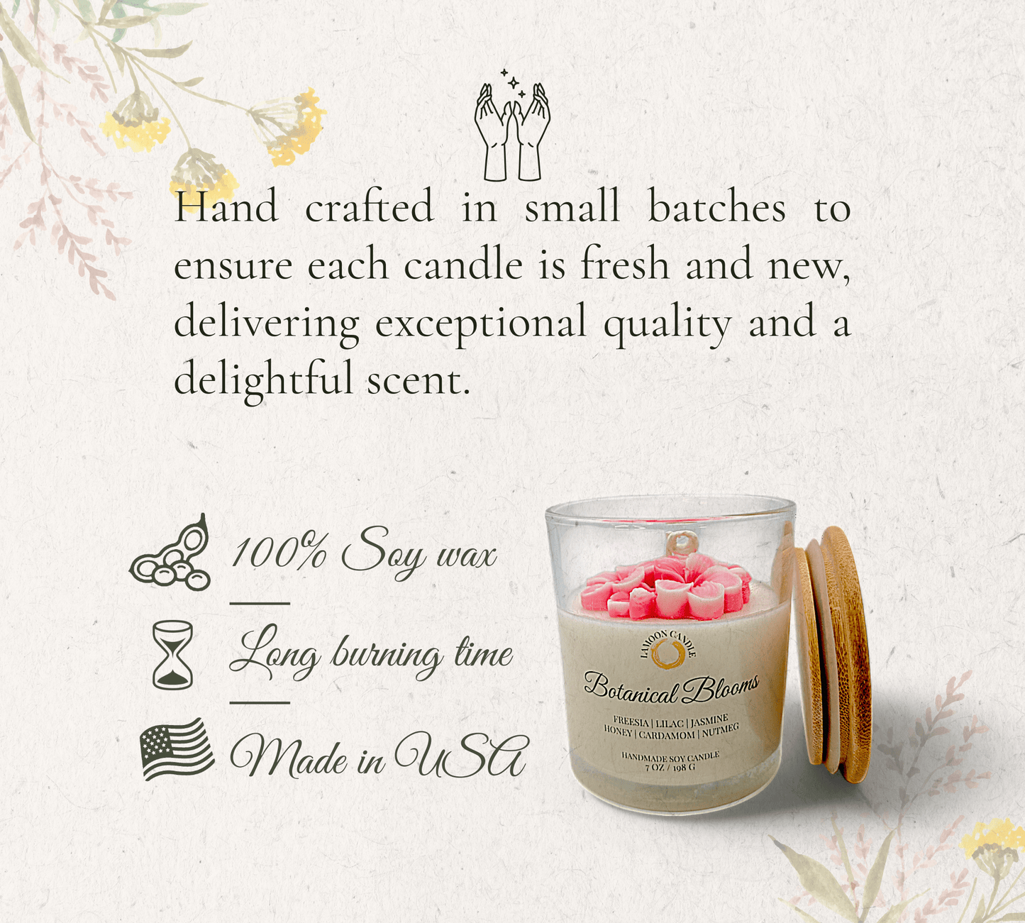 Botanical Blooms - Medium Floral Soy Wax Candle - LaMoon Candle