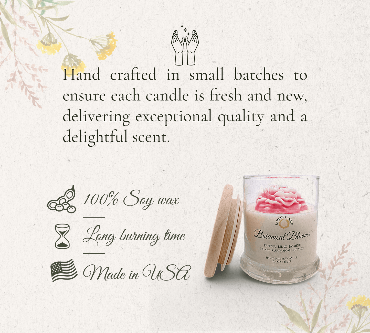 Botanical Blooms - Springtime Collection Medium Floral Soy Wax Candle - LaMoon Candle