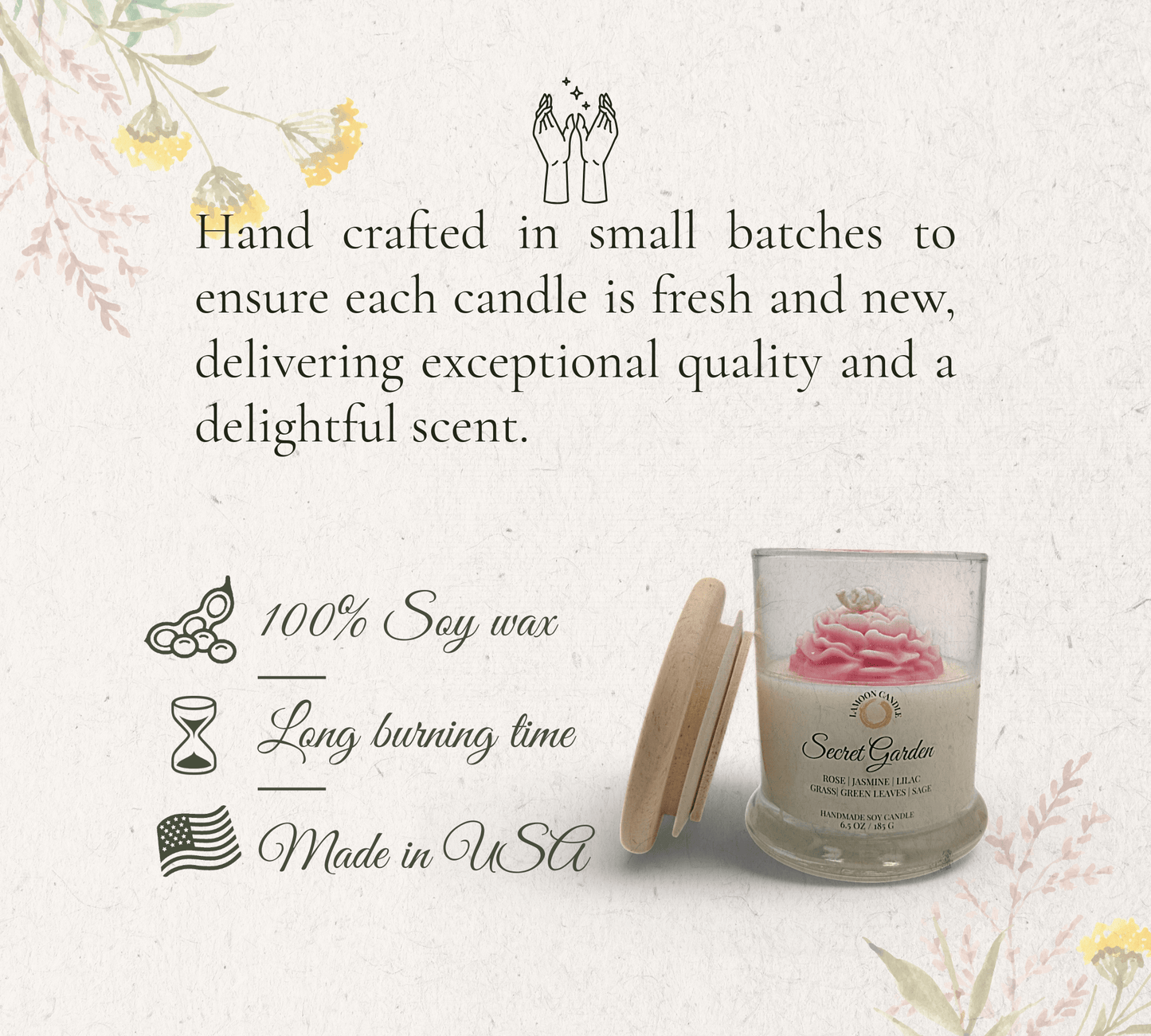 Secret Garden - Medium Floral Soy Wax Candle - LaMoon Candle