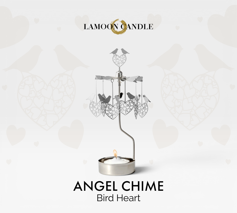 Modern silver metal Bird Heart rotary candle holder accessory by LaMoon Candle