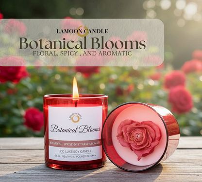 Botanical Blooms | Red Heart Shaped Rose Scented Soy Wax Candle - LaMoon Candle