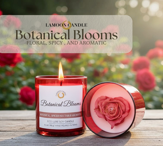 Botanical Blooms | Red Heart Shaped Rose Scented Soy Wax Candle - LaMoon Candle
