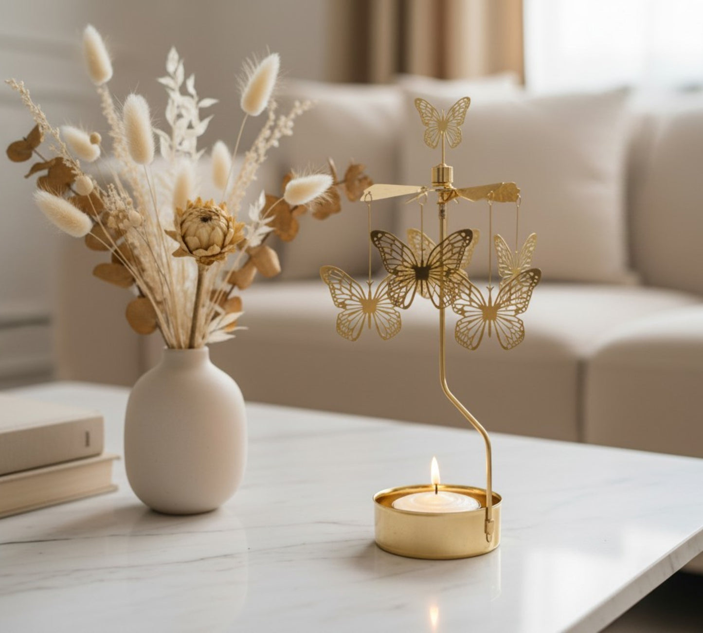 LaMoon Candle rotary candle holder styling idea on a cozy bedside table for home decor