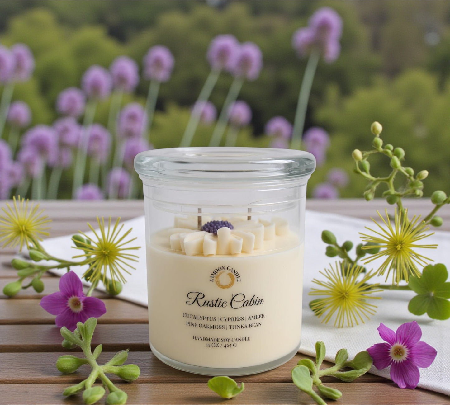 Rustic Cabin Large Floral Soy Candle - LaMoon Candle