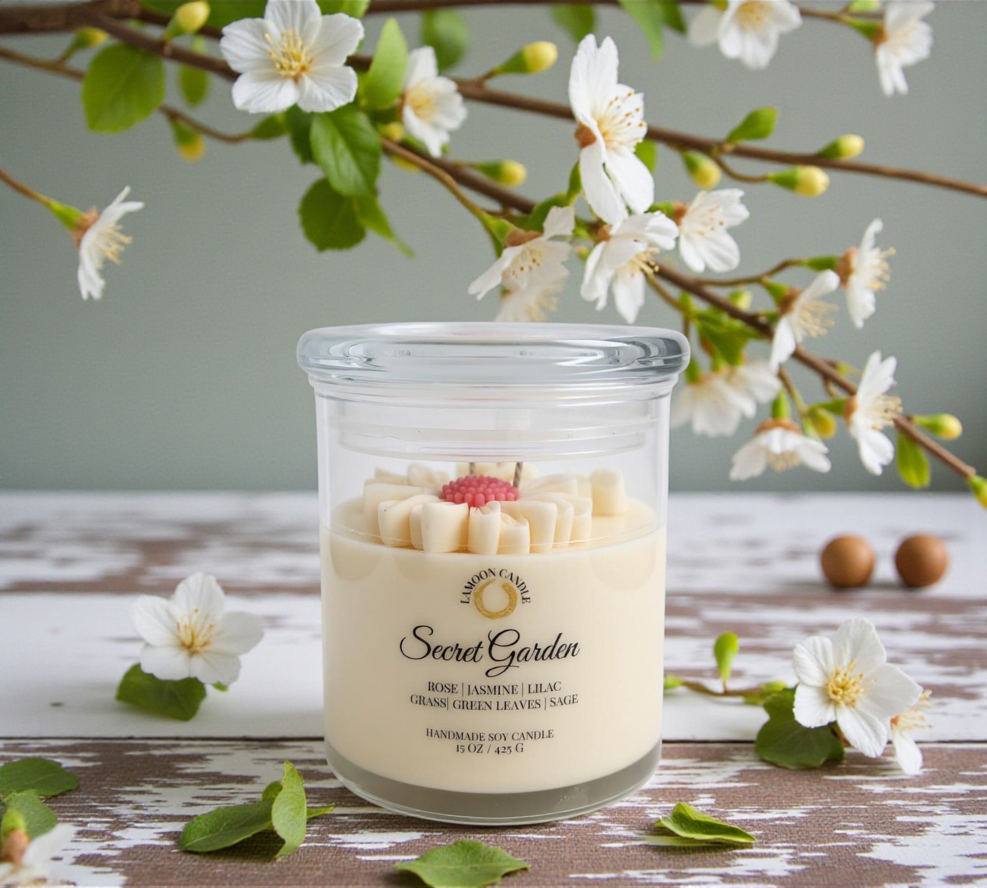 Secret Garden - Large Floral Soy Wax Candle - LaMoon Candle
