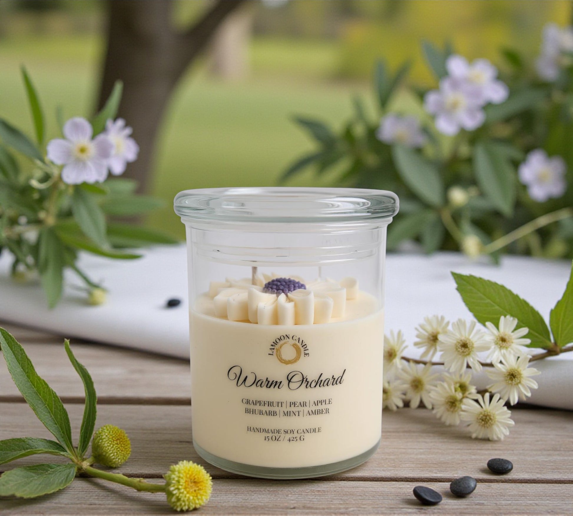 Warm Orchard - Large Floral Soy Wax Candle - LaMoon Candle