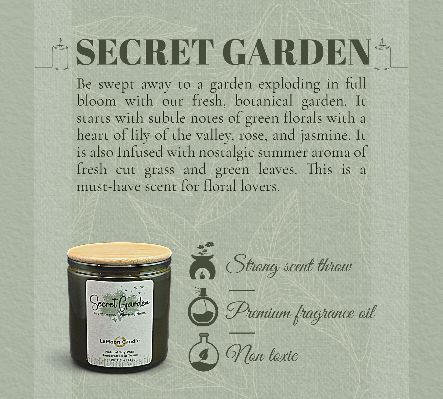 Secret Garden - Medium Vintage Green Soy Wax Candle