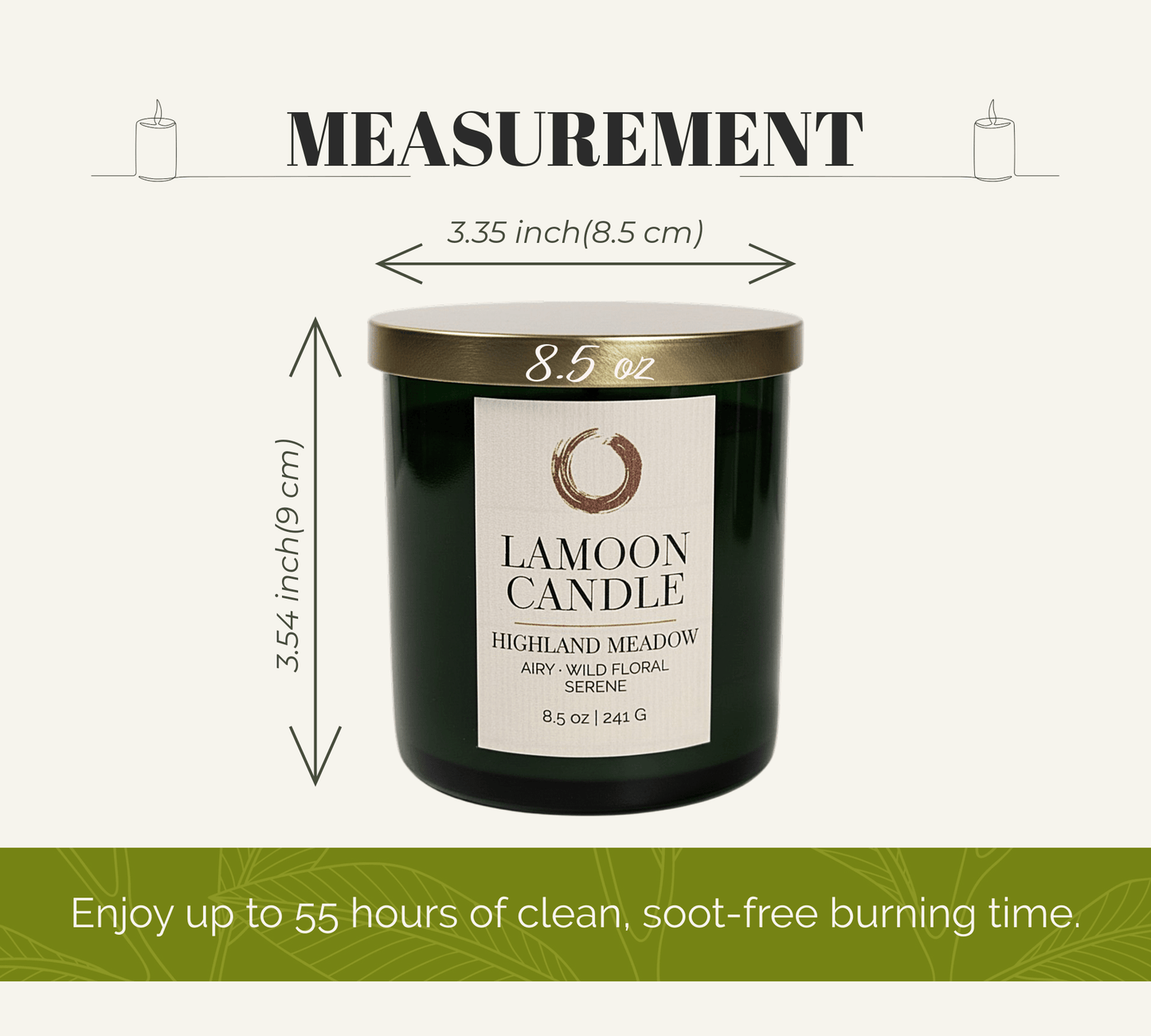 Highland Meadow - Soy Candle | Fresh Green Ozone, Wild Rose & Woodland Musk | Green Glass Jar with Gold Lid - LaMoon Candle