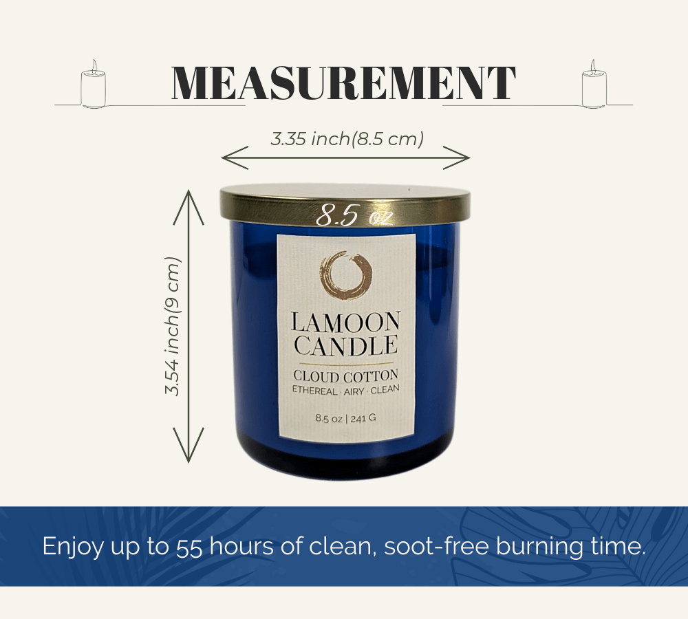 Cloud Cotton Premium Soy Candle (8.5oz) – Blue Glass Jar with Gold Lid - LaMoon Candle