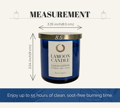 Cloud Cotton Premium Soy Candle (8.5oz) – Blue Glass Jar with Gold Lid - LaMoon Candle