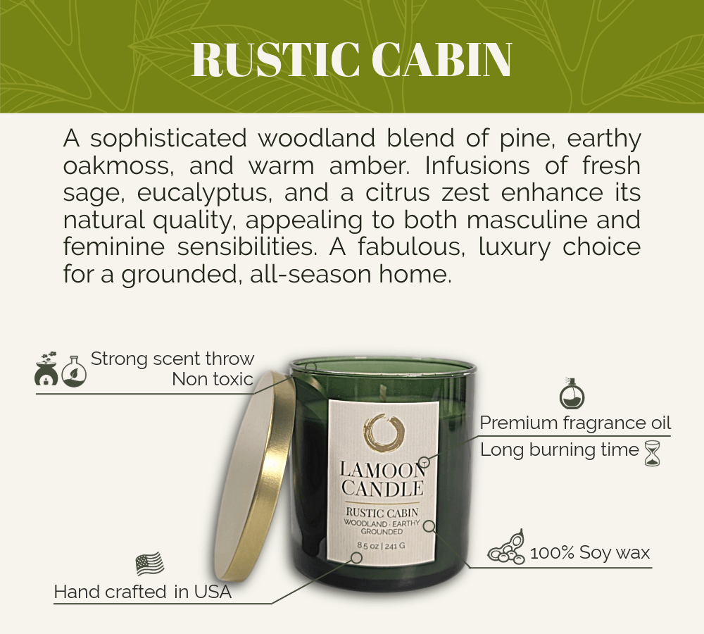 Rustic Cabin Premium Soy Candle (8.5oz) – Green Glass Jar with Gold Lid - LaMoon Candle