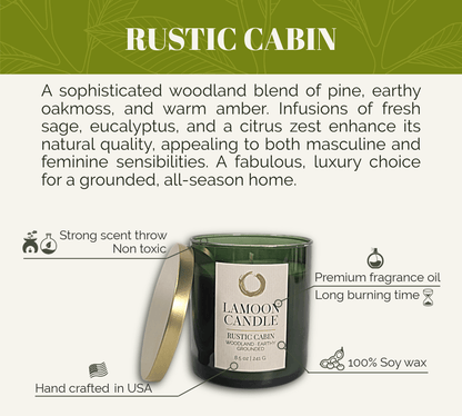 Rustic Cabin Premium Soy Candle (8.5oz) – Green Glass Jar with Gold Lid - LaMoon Candle