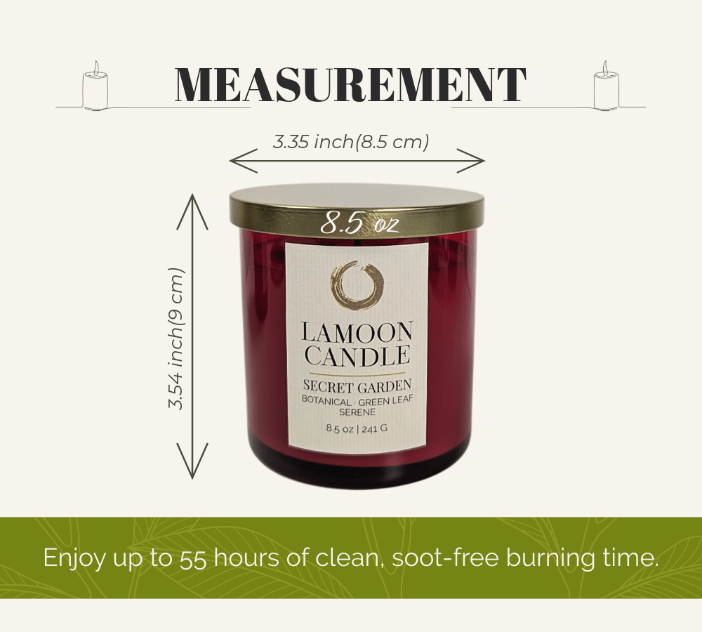 Secret Garden Premium Soy Candle (8.5oz) – Red Glass Jar with Gold Lid - LaMoon Candle