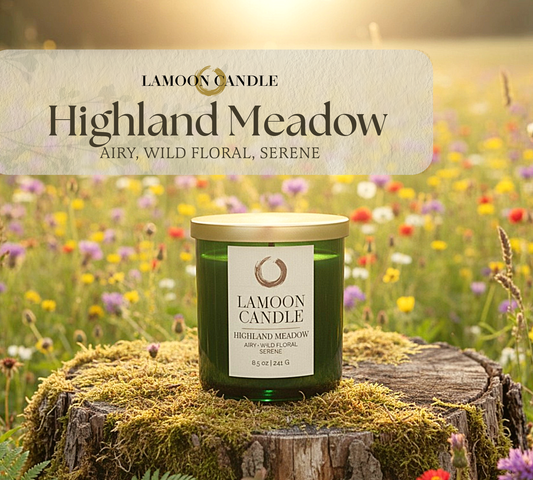 Highland Meadow - Soy Candle | Fresh Green Ozone, Wild Rose & Woodland Musk | Green Glass Jar with Gold Lid - LaMoon Candle