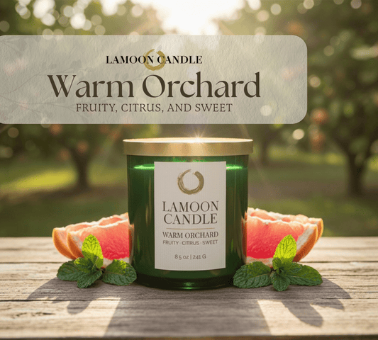 Warm Orchard Premium Soy Candle (8.5oz) – Green Glass Jar with Gold Lid - LaMoon Candle