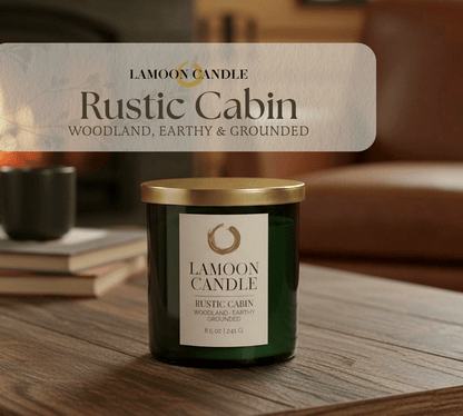 Rustic Cabin Premium Soy Candle (8.5oz) – Green Glass Jar with Gold Lid - LaMoon Candle