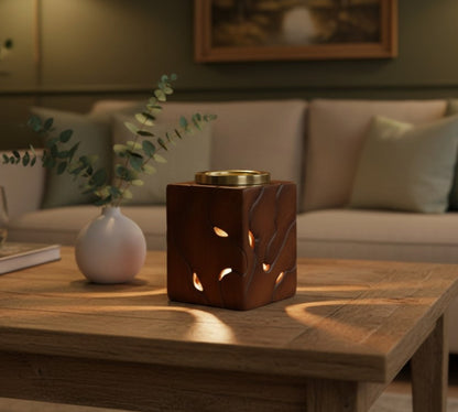 Modern Driftwood Electric Wax Warmer – Tabletop Ceramic Melter with Gold Metal Dish - LaMoon Candle