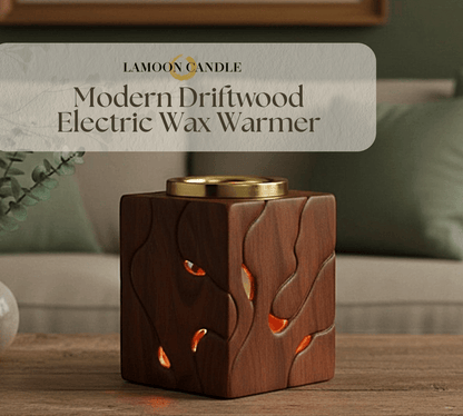 Modern Driftwood Electric Wax Warmer – Tabletop Ceramic Melter with Gold Metal Dish - LaMoon Candle