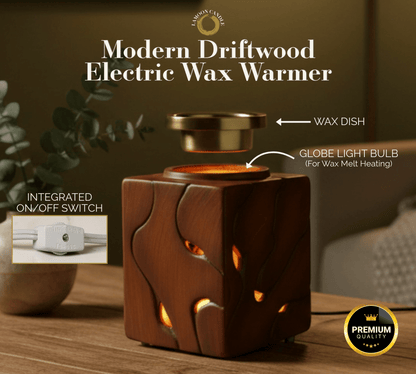 Modern Driftwood Electric Wax Warmer – Tabletop Ceramic Melter with Gold Metal Dish - LaMoon Candle