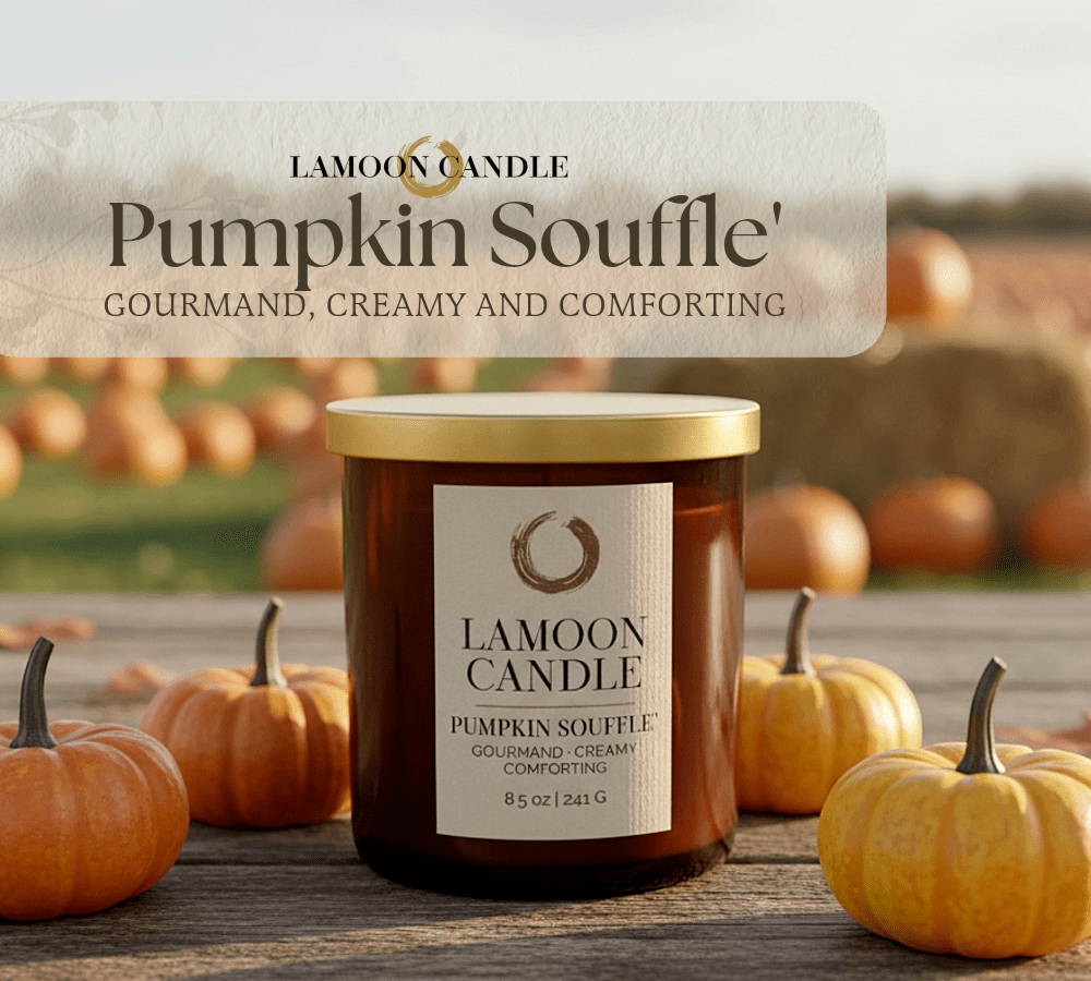 Pumpkin Soufflé 8.5 oz Soy Candle – Amber Glass Jar with Gold Twisted Lid - LaMoon Candle