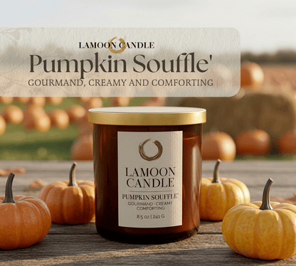 Pumpkin Soufflé 8.5 oz Soy Candle – Amber Glass Jar with Gold Twisted Lid - LaMoon Candle