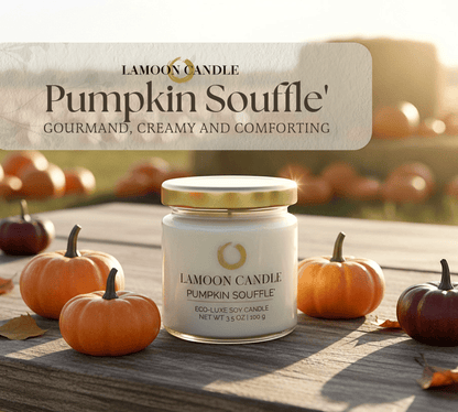 Pumpkin Soufflé 3.5 oz Soy Candle – Clear Glass Jar with Gold Twisted Lid - LaMoon Candle
