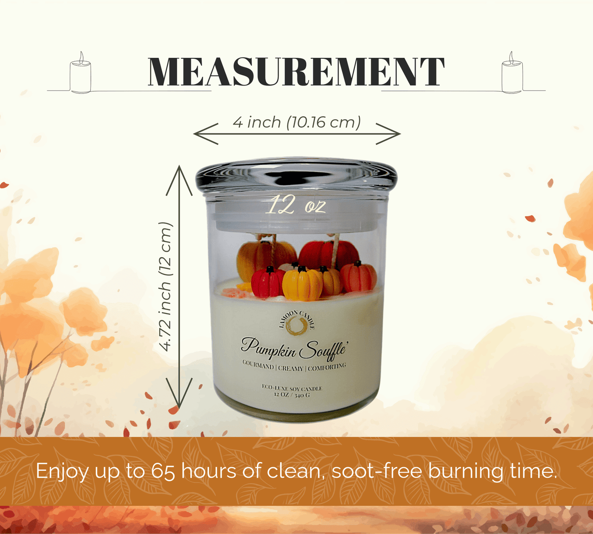 Pumpkin Soufflé 12 oz Soy Candle – Glass Jar with Pumpkin Wax Toppers - LaMoon Candle