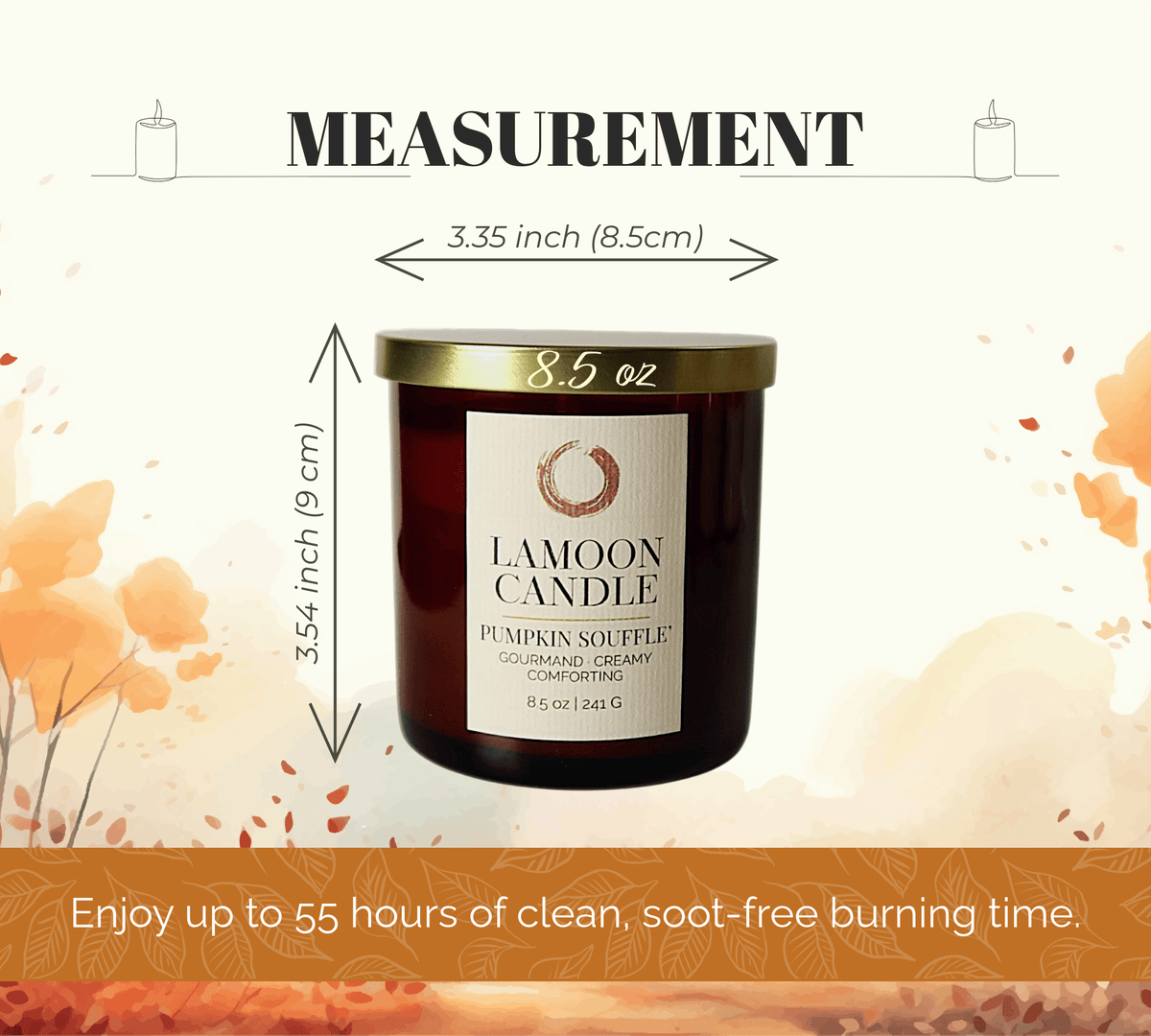 Pumpkin Soufflé 8.5 oz Soy Candle – Amber Glass Jar with Gold Twisted Lid - LaMoon Candle