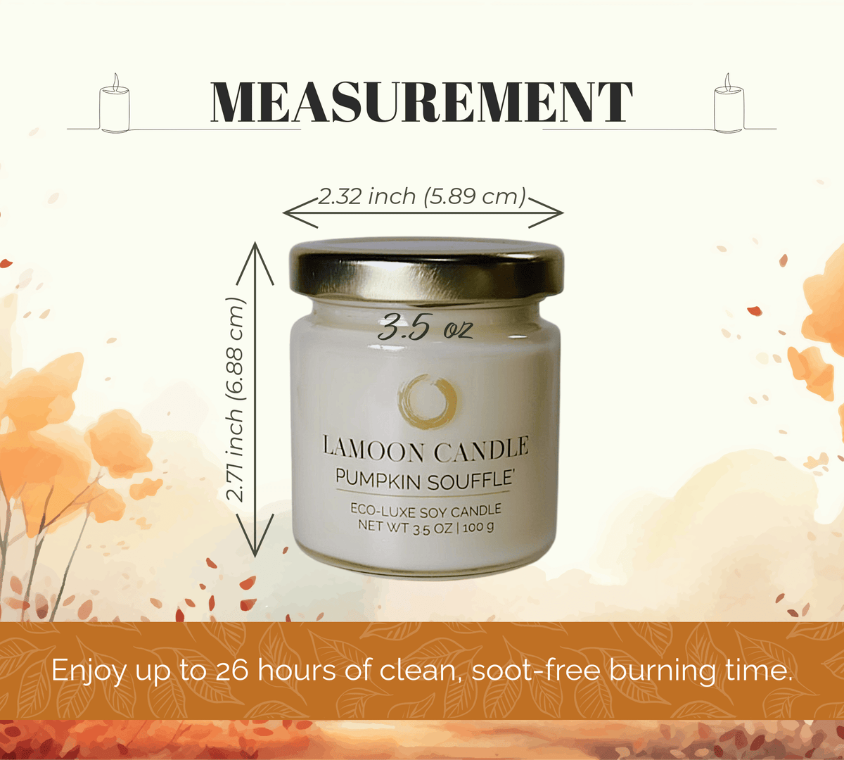 Pumpkin Soufflé 3.5 oz Soy Candle – Clear Glass Jar with Gold Twisted Lid - LaMoon Candle