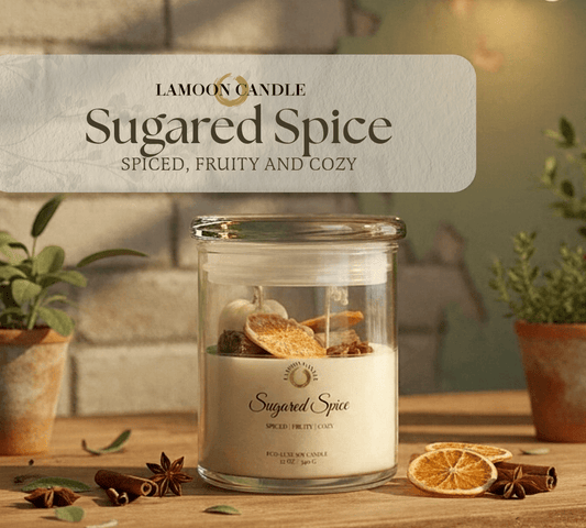 Sugared Spice 12 oz Soy Candle – Glass Jar with Spices Wax Embeds - LaMoon Candle