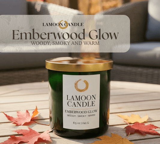 Emberwood Glow 8.5 oz Soy Candle – Emerald Green Glass Jar with Gold Metallic Lid - LaMoon Candle
