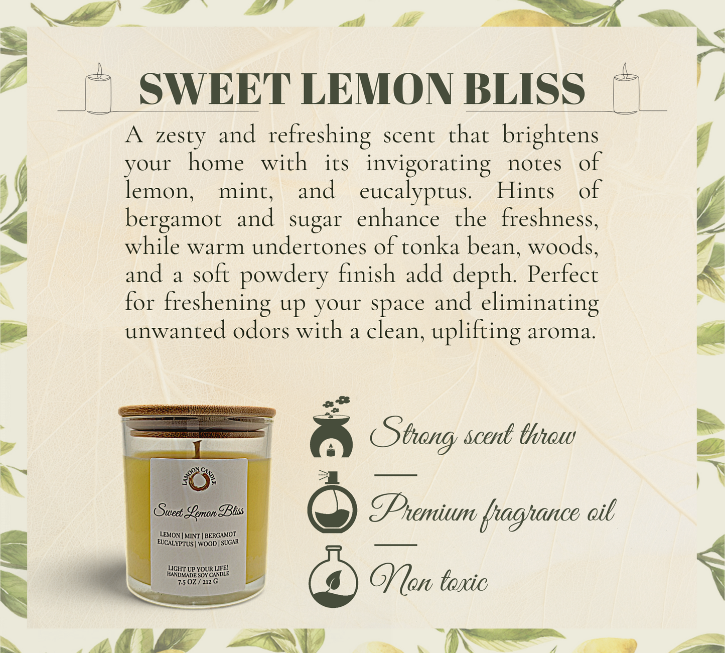 Sweet Lemon Bliss - Medium Soy Wax Candle