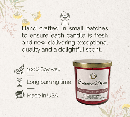 Botanical Blooms | Red Heart Shaped Rose Scented Soy Wax Candle - LaMoon Candle