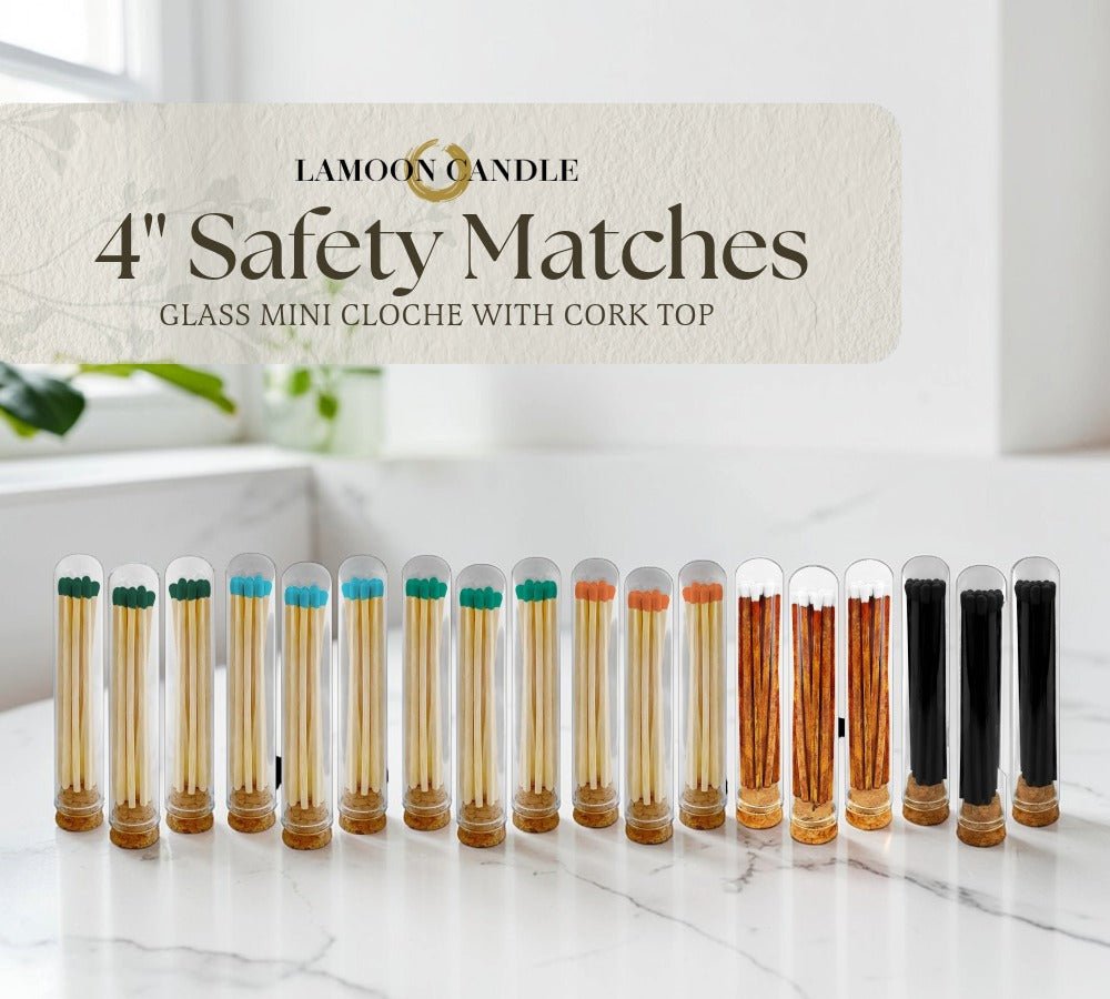 4" Premium Safety Matches in Glass Mini Cloche | Choice of Match Colors | Decorative Match Bottle with Cork - LaMoon Candle
