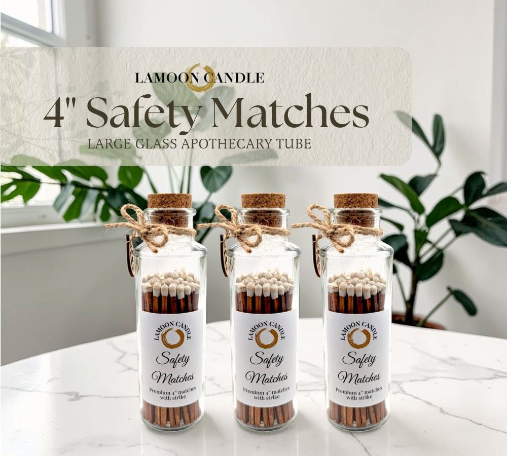 4" Premium Safety Matches in Large Glass Apothecary Tube | Matches with Strike - LaMoon Candle